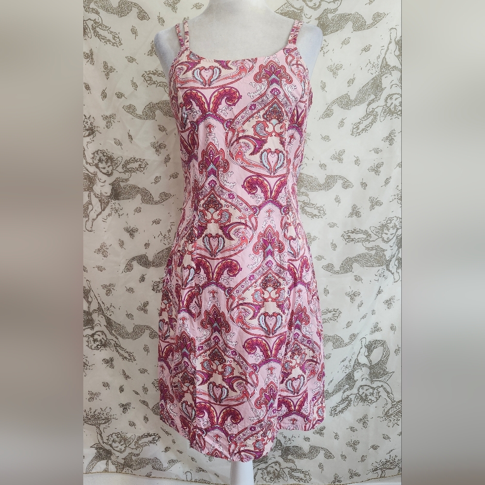 Beautiful little 100 percent cotton pink paisley 90s Route 66 mini dress Sz S
